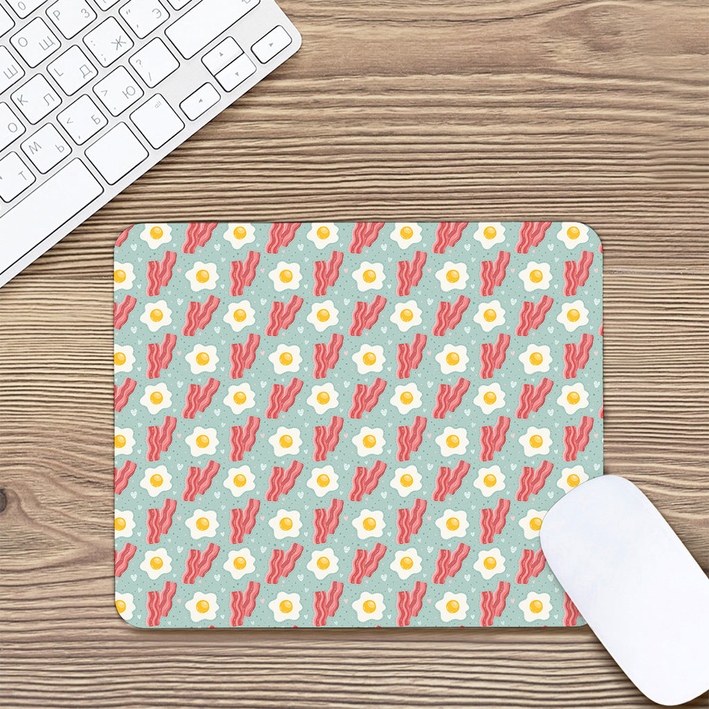 Blue Fried Egg And Bacon Pattern Print Mouse Pad