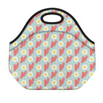 Blue Fried Egg And Bacon Pattern Print Neoprene Lunch Bag