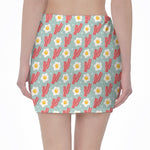 Blue Fried Egg And Bacon Pattern Print Pencil Mini Skirt