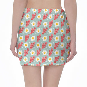 Blue Fried Egg And Bacon Pattern Print Pencil Mini Skirt