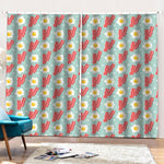 Blue Fried Egg And Bacon Pattern Print Pencil Pleat Curtains