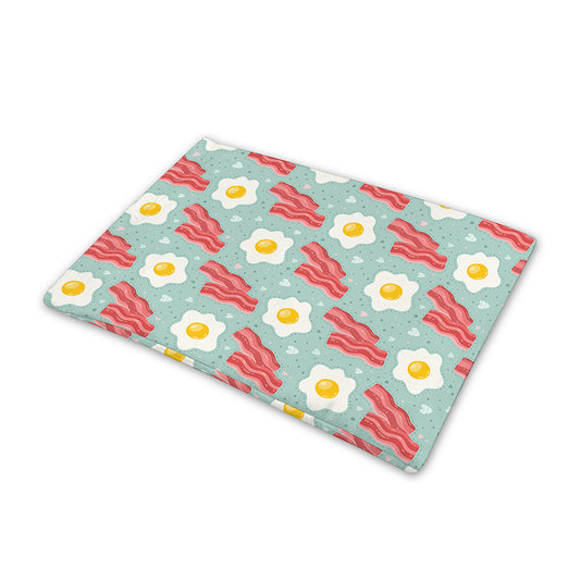 Blue Fried Egg And Bacon Pattern Print Pet Cooling Mat Cover