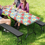 Blue Fried Egg And Bacon Pattern Print Picnic Table Cover