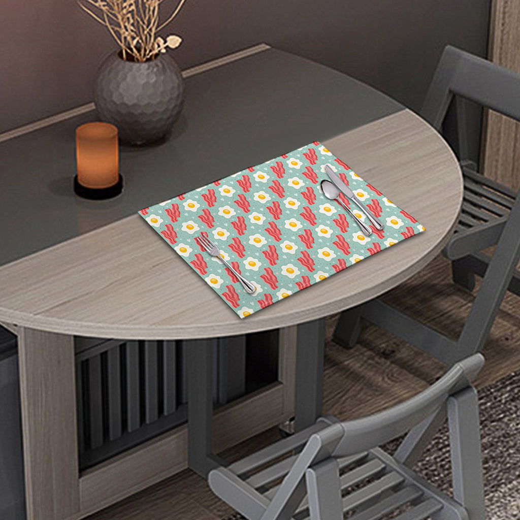 Blue Fried Egg And Bacon Pattern Print Placemat