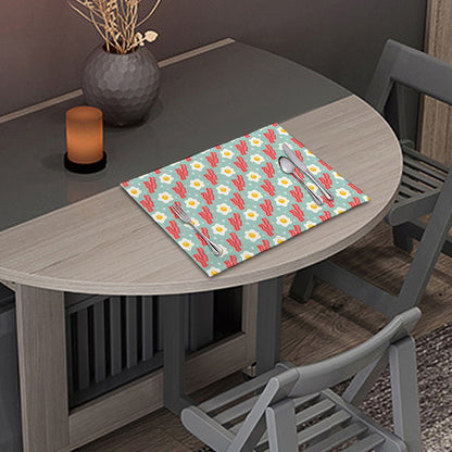 Blue Fried Egg And Bacon Pattern Print Placemat