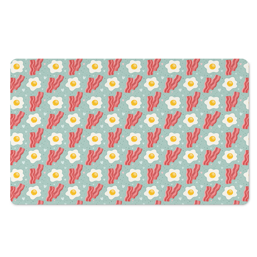 Blue Fried Egg And Bacon Pattern Print Polyester Doormat