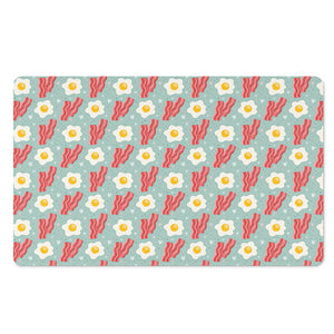 Blue Fried Egg And Bacon Pattern Print Polyester Doormat