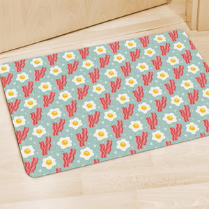 Blue Fried Egg And Bacon Pattern Print Polyester Doormat