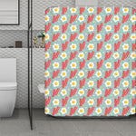 Blue Fried Egg And Bacon Pattern Print Polyester Shower Curtain