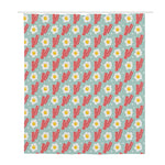 Blue Fried Egg And Bacon Pattern Print Polyester Shower Curtain