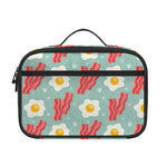 Blue Fried Egg And Bacon Pattern Print Portable Lunch Bag