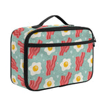 Blue Fried Egg And Bacon Pattern Print Portable Lunch Bag