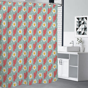 Blue Fried Egg And Bacon Pattern Print Premium Shower Curtain