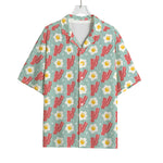 Blue Fried Egg And Bacon Pattern Print Rayon Hawaiian Shirt