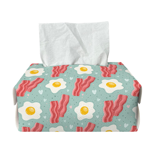 Blue Fried Egg And Bacon Pattern Print Rectangle Tissue Box Cover