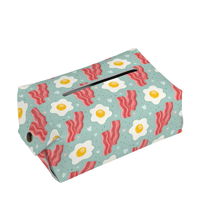 Blue Fried Egg And Bacon Pattern Print Rectangle Tissue Box Cover