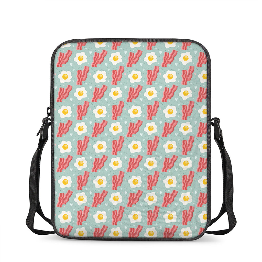 Blue Fried Egg And Bacon Pattern Print Rectangular Crossbody Bag