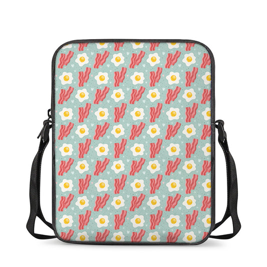 Blue Fried Egg And Bacon Pattern Print Rectangular Crossbody Bag