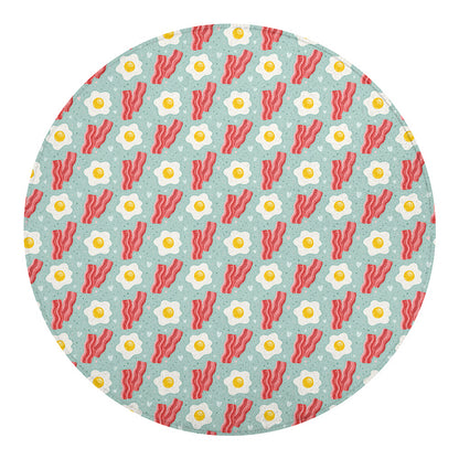 Blue Fried Egg And Bacon Pattern Print Round Blanket