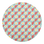 Blue Fried Egg And Bacon Pattern Print Round Blanket