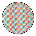 Blue Fried Egg And Bacon Pattern Print Round Floor Mat