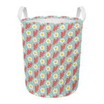 Blue Fried Egg And Bacon Pattern Print Round Laundry Basket