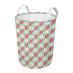 Blue Fried Egg And Bacon Pattern Print Round Laundry Basket