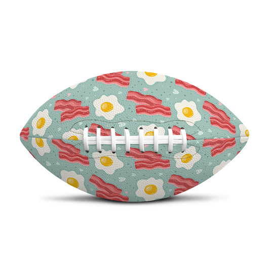 Blue Fried Egg And Bacon Pattern Print Rugby Ball