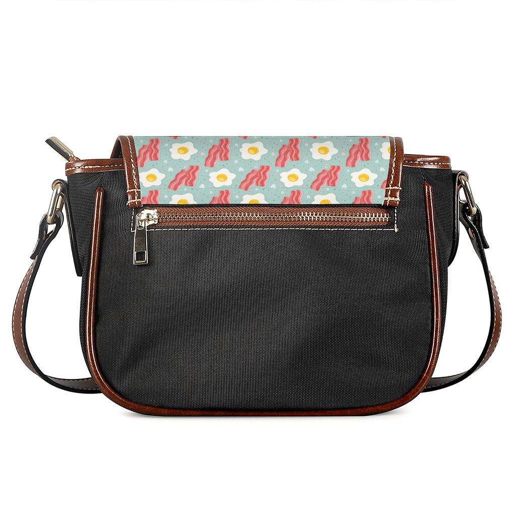 Blue Fried Egg And Bacon Pattern Print Saddle Bag