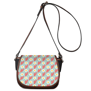 Blue Fried Egg And Bacon Pattern Print Saddle Bag