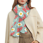 Blue Fried Egg And Bacon Pattern Print Scarf