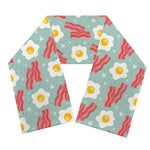 Blue Fried Egg And Bacon Pattern Print Scarf