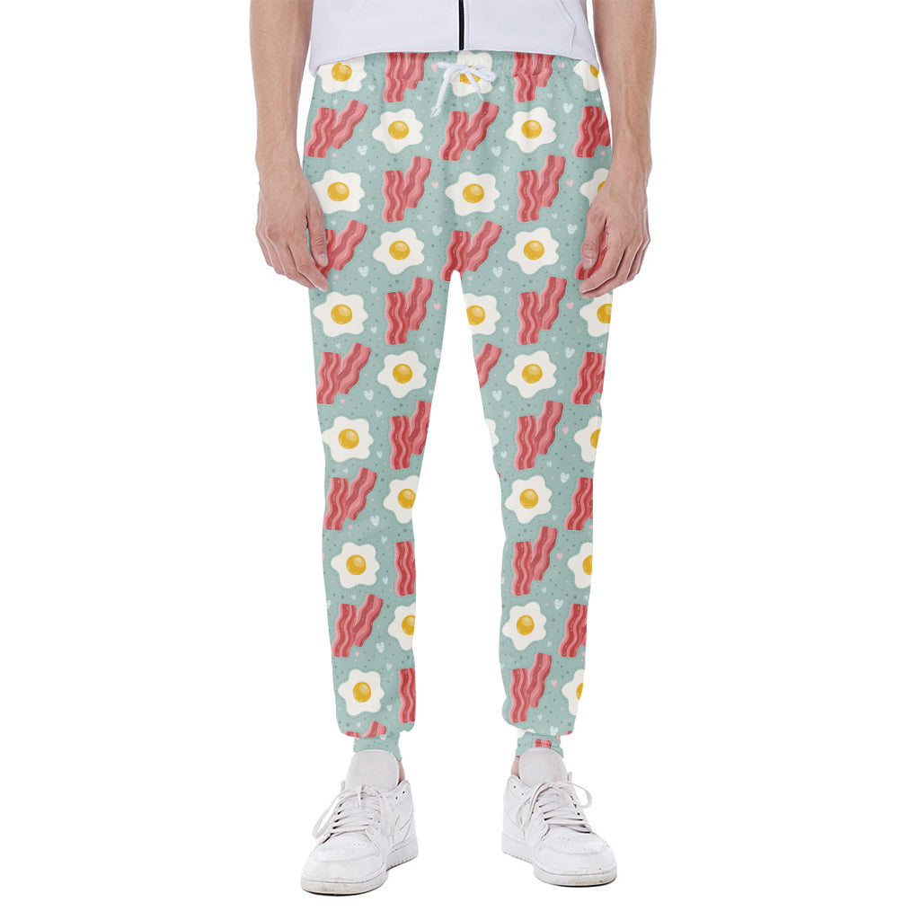 Blue Fried Egg And Bacon Pattern Print Scuba Joggers