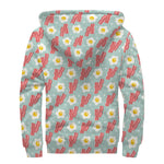 Blue Fried Egg And Bacon Pattern Print Sherpa Lined Zip Up Hoodie