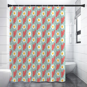 Blue Fried Egg And Bacon Pattern Print Shower Curtain