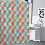 Blue Fried Egg And Bacon Pattern Print Shower Curtain