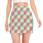 Blue Fried Egg And Bacon Pattern Print Side Slit Mini Skirt