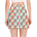 Blue Fried Egg And Bacon Pattern Print Side Slit Mini Skirt