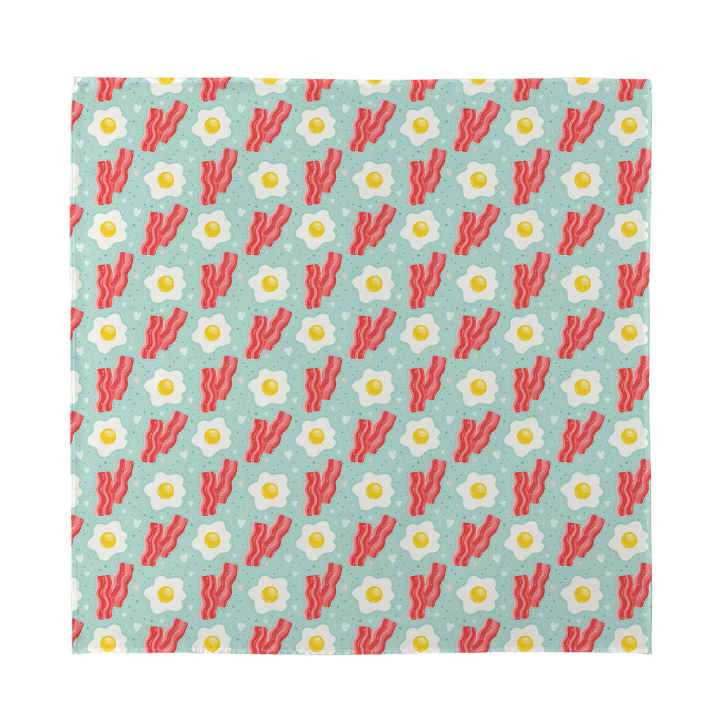 Blue Fried Egg And Bacon Pattern Print Silk Bandana