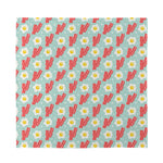 Blue Fried Egg And Bacon Pattern Print Silk Bandana