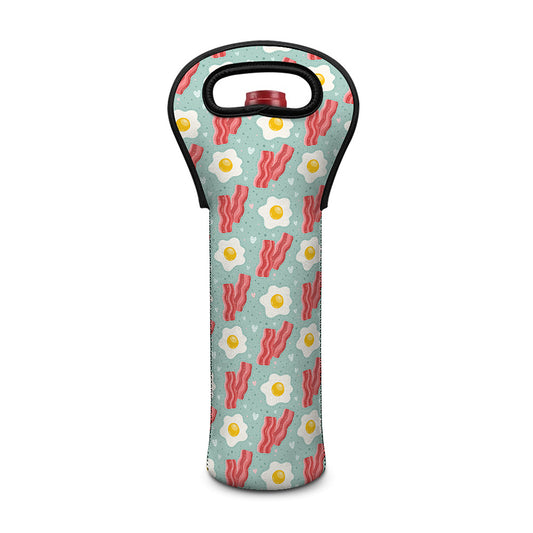 Blue Fried Egg And Bacon Pattern Print Single Neoprene Wine Tote