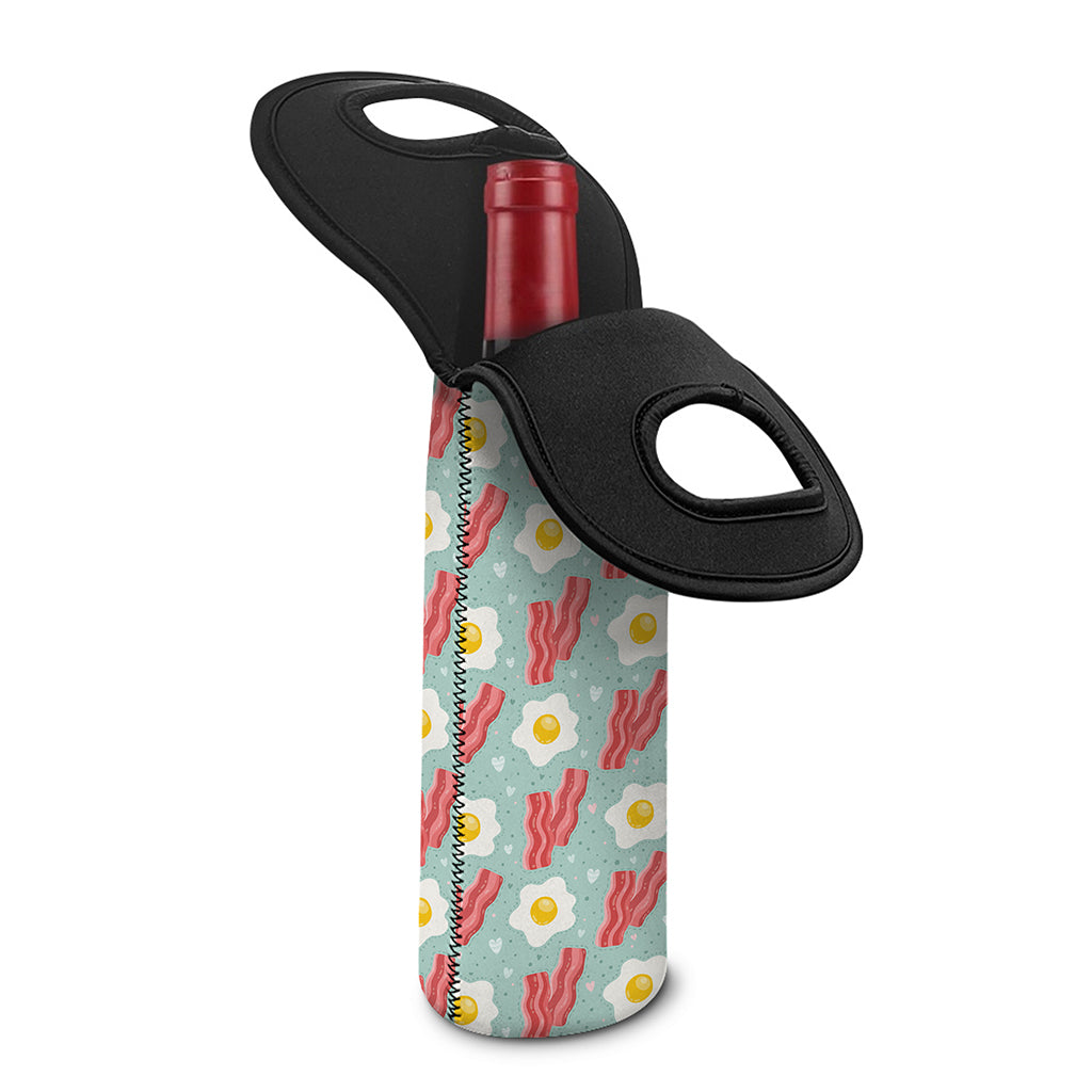 Blue Fried Egg And Bacon Pattern Print Single Neoprene Wine Tote