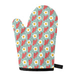 Blue Fried Egg And Bacon Pattern Print Single Oven Mitt