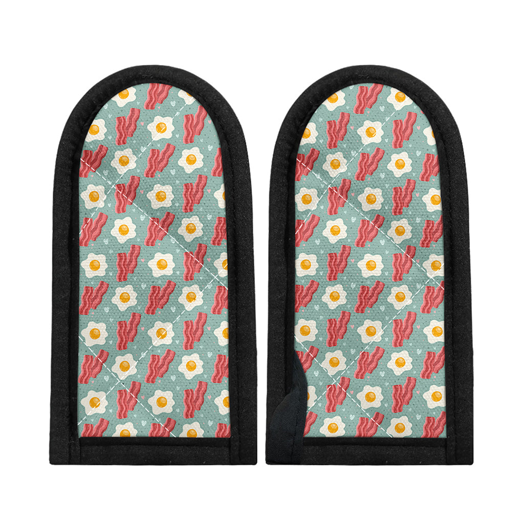 Blue Fried Egg And Bacon Pattern Print Skillet Handle Cover