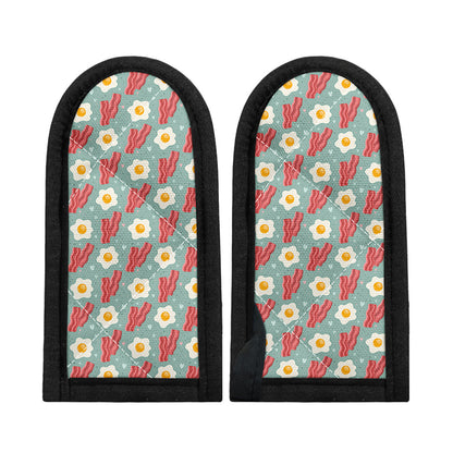 Blue Fried Egg And Bacon Pattern Print Skillet Handle Cover