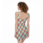 Blue Fried Egg And Bacon Pattern Print Sleeveless Bodycon Dress