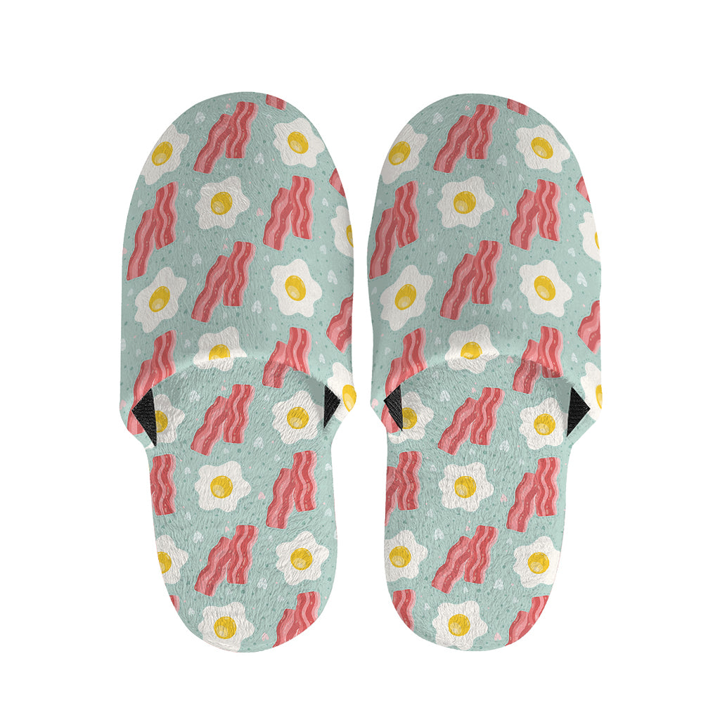 Blue Fried Egg And Bacon Pattern Print Slippers