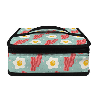 Blue Fried Egg And Bacon Pattern Print Small Lunch Bag