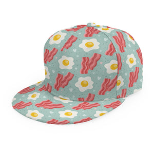 Blue Fried Egg And Bacon Pattern Print Snapback Cap