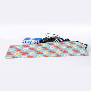 Blue Fried Egg And Bacon Pattern Print Sports Towel